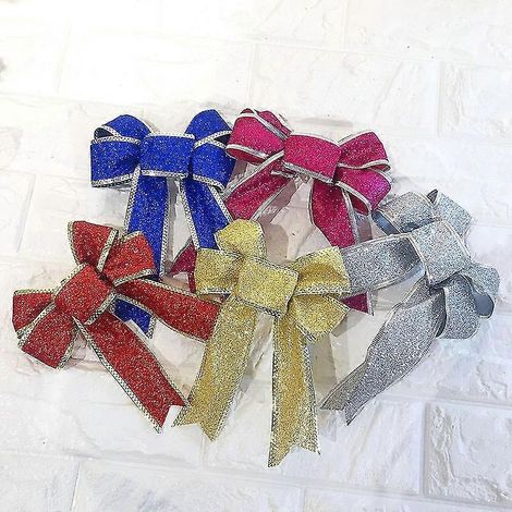 Décoration murale de Noël nœud ruban en tissu pailleté (rouge) 10 pièces (1/3)