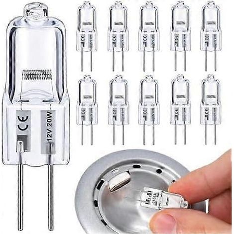Ampoules halogènes G4 20 W, lot de 10, blanc chaud 2800 K, dimmables, longue durée de vie, 20 W, 12 V, G4 à deux broches. (1/4)