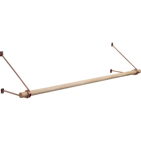 SOTECH Wandgarderobe 260 x 250 mm mit Ø 30 mm Kleiderstange aus Eichenholz, Länge: 118 cm mit Halterung Rosengold