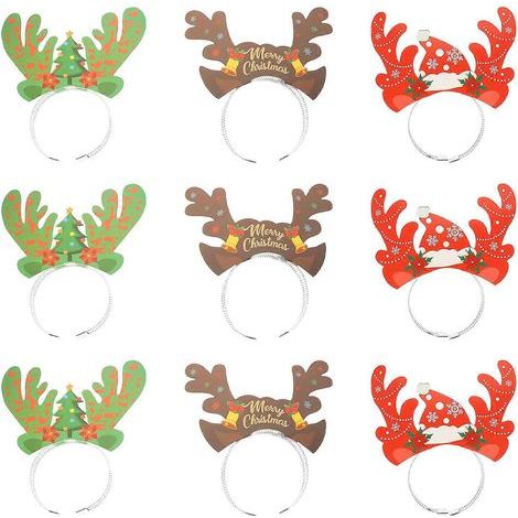 Lot de 9 serre-têtes de Noël en bois de renne, pour jeux de rôle.-22X21CM (1/3)