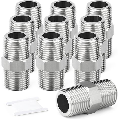 10PCS 304 raccord hexagonal en acier inoxydable, 1/8" BSP mâle x 1/8" BSP mâle, adaptateur pour tuyaux (1/5)