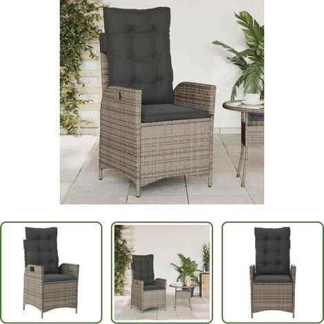 Chaise de jardin confortable - Chaise inclinable de jardin avec coussins gris résine tressée (1/5)