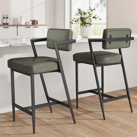 Lot de 2 Tabourets de Bar Style Industriel - Hauteur d'Assise 65 cm pour Ilot de Cuisine - Dossier et Repose-Pieds - Charge 181 kg (1/5)