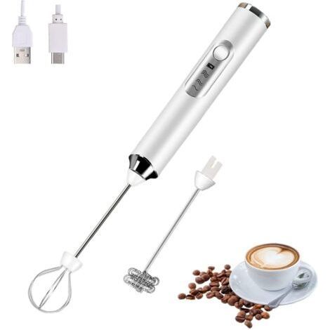Portable Electric Milk Frother with 2 Heads, Whisk Foam Mixer with USB Rechargeable 3 Speeds, Foam Blender for Latte, Cappuccino, Hot Chocolate, Egg (White) (1/5)