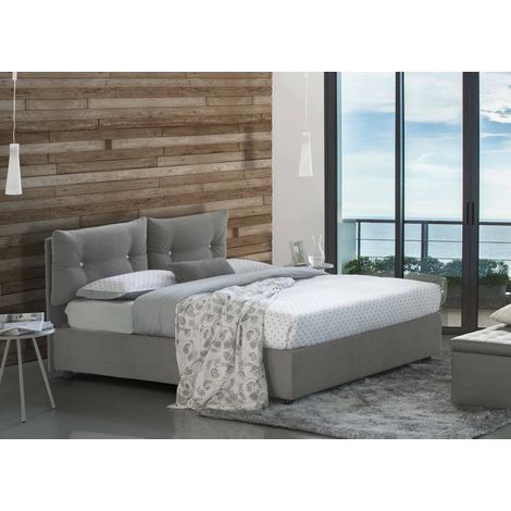 Talamo Italia Cama de plaza y media Angelica, Cama contenedor con revestimiento de tela, 100% Made in Italy, Apertura frontal, con colchón Cm 120x190 incluido, Gris, con embalaje reforzado (1/5)