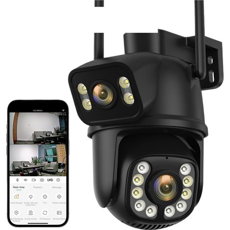 Caméra de sécurité à Domicile Caméra 4K 8MP PTZ, Zoom numérique 4X 4MP, Double Objectif, Double écran, Suivi Automatique, vidéosurveillance, caméra IP extérieure(4MP Add 32G SD Card) (1/5)
