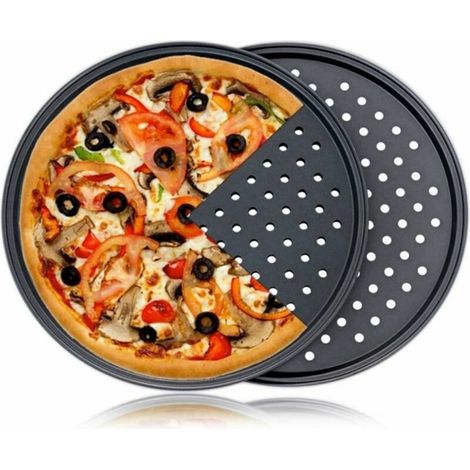 Moule À Pizza - Acier Au Carbone Noir - 32 Cm - Antiadhésif Perforé - Pour Pizza Tarte Quiche Pâtisserie - Lot De 2 (1/5)