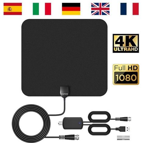Antenne TV Intérieure Puissante 4K Ultra HD, Antenne TNT Intérieure pour Réception Difficile, avec Amplificateur de signal (1/4)