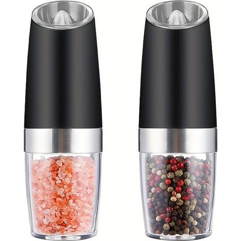 Moulin à sel et poivre électrique en acier inoxydable (2 pièces), utilisation à une main, finesse de mouture réglable, lumière LED, fonctionne sur piles. (1/5)
