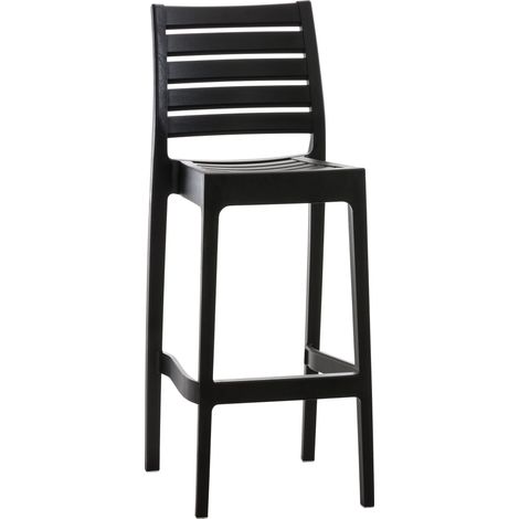 Tabouret de bar pour intérieur ou extérieur en plastique noir empilable avec repose-pieds 100000656