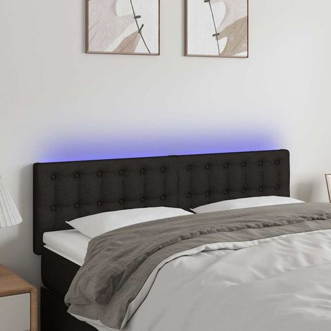 Tête de lit LED noire réglable en tissu avec 2 bandes lumineuses 144 x 5 x 78/88 cm, 8.85kg - PANGIVO (1/5)