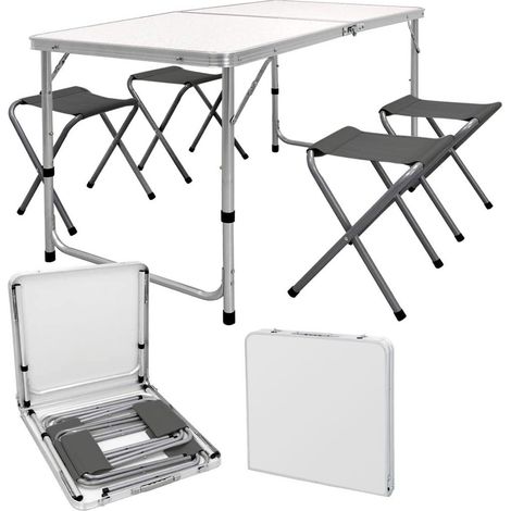 Mesa picnic plegable AURORA con juego de 4 taburetes plegables y con estuche