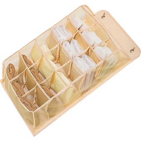 Organisateur de sous-vêtements suspendu pour placard, en tissu Oxford et panneau PP, étagère murale, sac de rangement suspendu pour soutiens-gorge, chaussettes et culottes, 15 poches, beige (1/5)