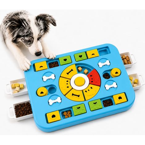 Jouet Puzzle Interactif pour Chat et Chien Bleu, Gamelle Anti-Glouton Labyrinthe, Jeu de Friandises 39 cm, Base Antidérapante, Plastique ABS et PP (1/5)