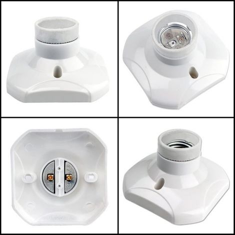 Douille E27 - Culot Vis Plafond Murale - AC 230 V - Support Lampe Carré Blanc - Base Plastique Ignifugée - Lot de 6 (1/5)