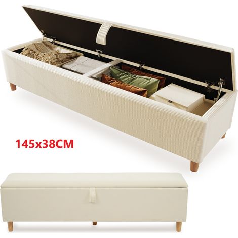 Mobiletto portaoggetti nascosto 145x38x46cm, solido ed elegante, imbottito, per soggiorno, camera da letto, ingresso, scarpiera, beige