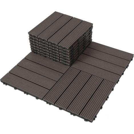 SWANEW Lastra per terrazza Piastrelle in legno per giardino, Piastrelle per terrazza 30x30 cm, Impermeabile, Sistema Café Click 44pz (1/5)