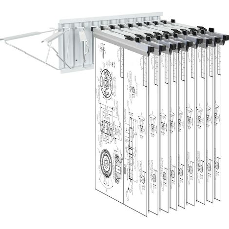 Support de Plans de Construction Mural, Capacité jusqu'à 1200 Plans 109 kg, Organisateur de Plans avec 12 Supports Pivotants, Rangement pour Bureau Maison (Support Uniquement sans Pinces) (1/5)