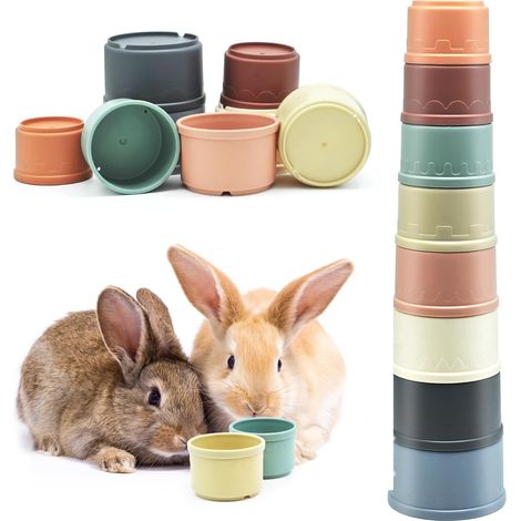 8 x Rabbit Toy, Stackable Safety Plastic Rabbit Toy for Hiding Food and Play (Morandi Colour) (1/5)