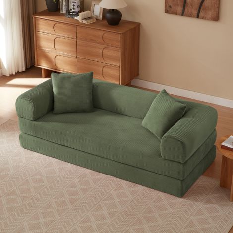 Sofá cama modular de 2 plazas de terciopelo verde, capacidad para 1 persona, de espuma, 195x89x59 cm (1/5)