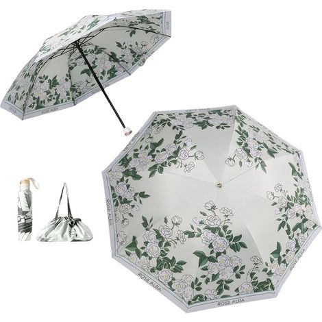 Parasol double couche pliable manuel avec imprimé floral gardénia blanc, portée 98 cm, double protection UV et isolation thermique, hydrofuge avec sac de rangement adapté pour la plage, le pique-nique (1/4)