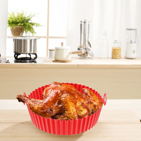 Moule en silicone résistant à haute température pour friteuse à air, version épaisse rouge, tapis de cuisson antiadhésif réutilisable (1/4)