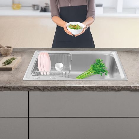 Estación de trabajo de fregadero de cocina todo en uno S304 acero inoxidable calibre 16 tazón único hecho a mano sobre la encimera excelente precio (1/5)