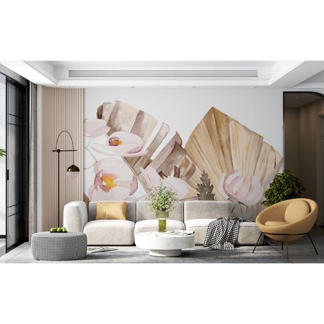 Papier peint fleuri - bouquet de fleurs séchées et orchidées blanches - 150 x 250 cm (1/2)