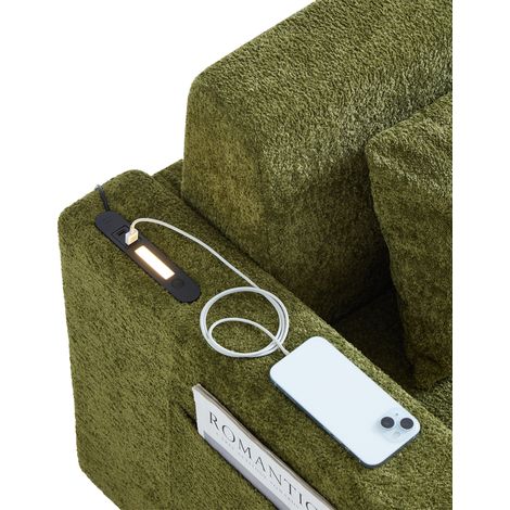 Canapé-lit 2 places, convertible 2-en-1 pour salon et appartement, avec 2 coussins, ports USB intégrés, 2 poches latérales pour magazines, structure robuste (1/5)