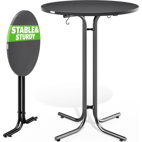 CASARIA® Foldable Round Bar Table 70/80 x 110cm Sturdy Garden High Table with Wooden Top and Powder-Coated Metal Frame Bistro & Party Table White/Grey grau 70cm (de) (1/7)