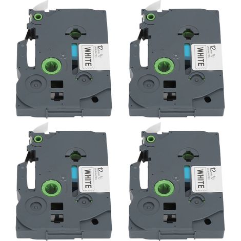 Lot de 4 rouleaux de ruban d'étiquettes étanches noir sur blanc de 12 mm, recharge pour étiqueteuse. (1/5)