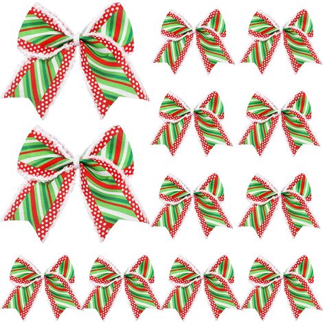 12 Pièces de Décorations de Nœuds de Noël Rouge et Vert, Nœuds de Couronnes de Noël de Grande Taille de 6 Pouces, Ornements de Ruban à Points pour Sapin de Noël, Guirlandes (1/4)