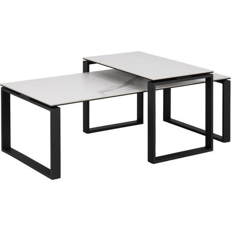 Conjunto mesa de centro Norsica 421, Mármol blanco + Negro, 38x55x115cm, Diámetro: 0, Cerámica, Vidrio, Angular (1/5)