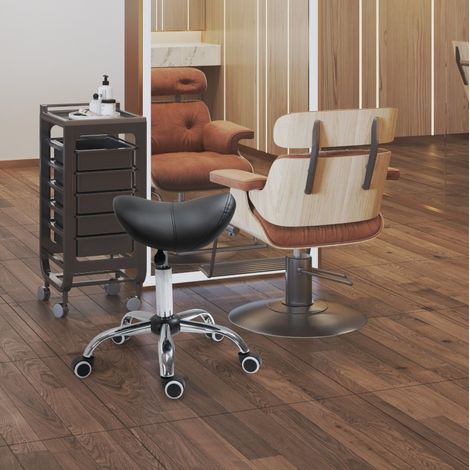 Taburete de trabajo 49-61 cm negro en cuero sintético con altura regulable y 5 ruedas (1/5)