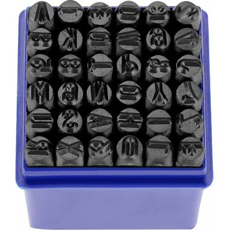 Poinçon de Lettre, Jeu de Timbres en Métal 36Pcs Poinçon de Numéro à Frapper Lettre à Frapper Lettre Alphabet A-Z et Numero 0-8 en Acier au Carbone Outil de Presse pour Perforation 1/4 (1/4)