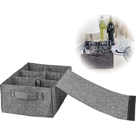Boîte de Rangement Pliable Sac Feutre Rangement Porte-tasses à Avec Séparateur pour 6 Tasses Boîte de Rangement de Camping Rangements pour (Rangement feutre tasse + rangement feutre assiette) (1/5)