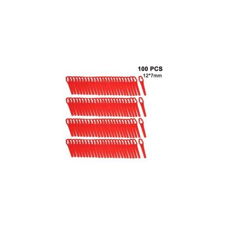 Replacement blade set grass trimmer accessories 100 pieces plastic blades for cordless grass trimmer Bosch, Einhell, large hole diameter 12 mm, small hole diameter 7 mm (red) (1/5)