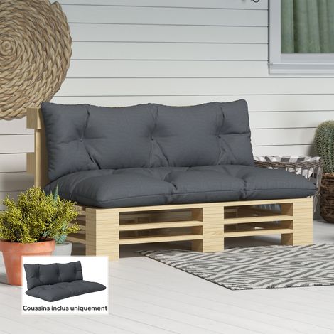 Ensemble de 2 coussins d'extérieur pour banquette 1 coussin d'assise et 1 coussins de dossier polyester gris hydrofuge