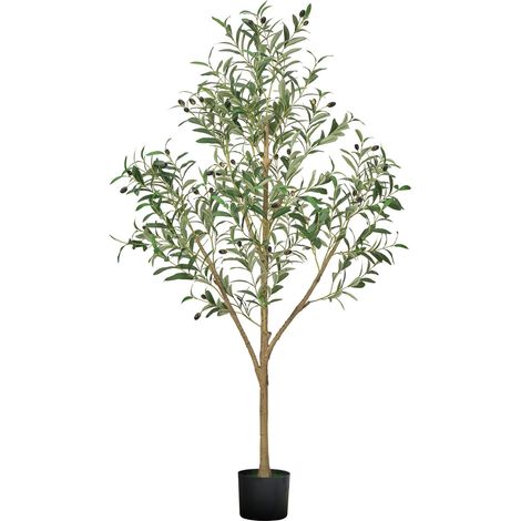 Arbre Artificiel, 1,5 m, Plante Artificielle en PE Olivier Artificiel avec Pot Noir, Tronc et Feuilles Vertes Réalistes, Faux Arbre pour Bureau, Salon, Chambre à Coucher, Décoration d'Intérieur (1/5)
