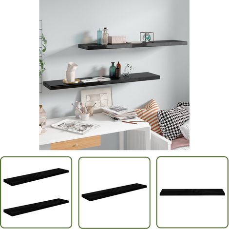 The Living Store Étagère murale flottante 2 pcs Noir brillant 120x23,5x3,8cm MDF - Étagère Murale - Étagères Murales - Étagère Flottante - Décoration Murale - Rangement Mural (1/5)