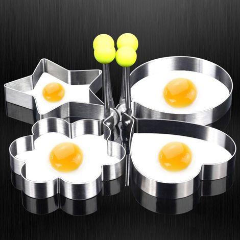 4 Moule à œufs, Acier inoxydable, Poignée rotative, Antiadhésif, Petit-déjeuner (1/5)