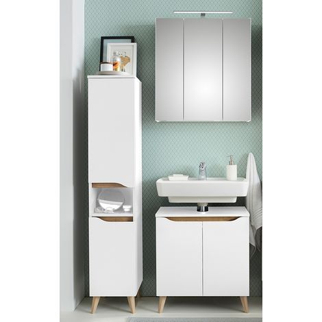 Badezimmer Set mit Füßen in Holzoptik QUEIMADOS-66 in Weiß Glanz mit Weiß Hochglanz, B/H/T ca. 950/200/33 cm (1/5)