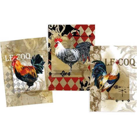 Lot de 3 torchons Coqs en coton sergé (1/4)