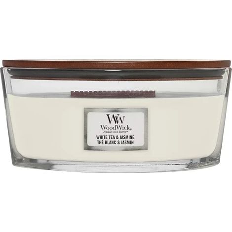 Candela WoodWick al tè bianco e gelsomino, 453,6 g, forma ellittica, con confezione regalo. (1/2)