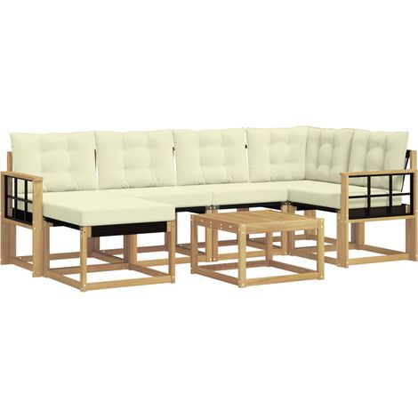Outdoor Sofa Set with Cushion 7 pcs White and Cream vidaXL