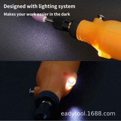 3.7 V Outil Rotatif Multifonction Sans Fil, 5-Vitesses 18000tr/min Max, Mini Perceuse Sans Fil Avec Lumière LED, 61 Pièces Femeo (1/4)