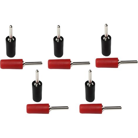 Packung mit 5 vernickelten Messing-Bananensteckern, 2 mm gerader Stift, federbelastete Buchse für die Frontplattenmontage, rot und schwarz, J.10001-Anschluss (1/5)