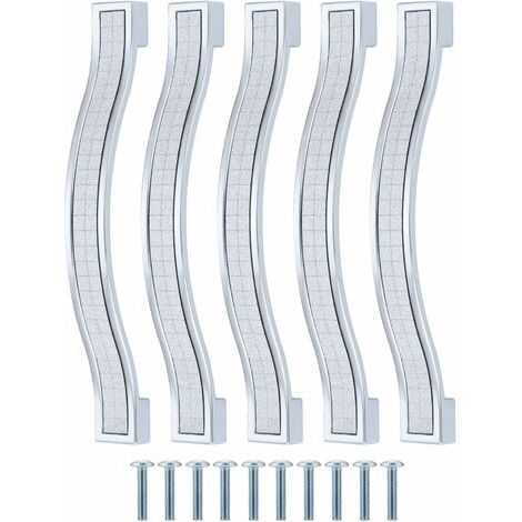 Lot de 5 poignées de tiroir en alliage strass cristal pour commode armoire de cuisine placard, Silver, 128MM-5PCSdengyank (1/5)