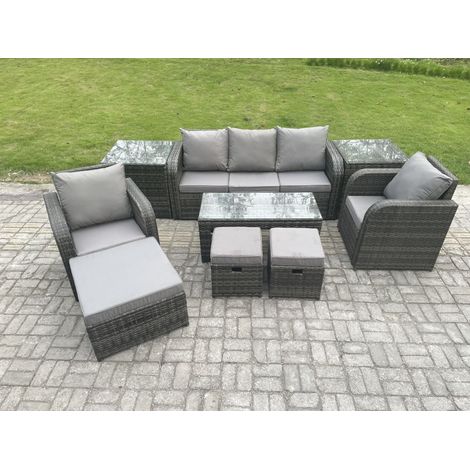 Fimous Polyrattan Gartenmöbel Set mit Rechteckiger Couchtisch 2 Beistelltischen 3 Hockern 8-Sitzer Polyrattan Garten Sofa im Freien Set (1/5)