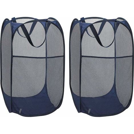 Panier à Linge [Lot de 2] Corbeilles à Linge Pliable Pop Up en Maille Filet Sac à Linge Panier à Linge Pliable avec ManiPôler, Bleu-Fei Yu (1/4)